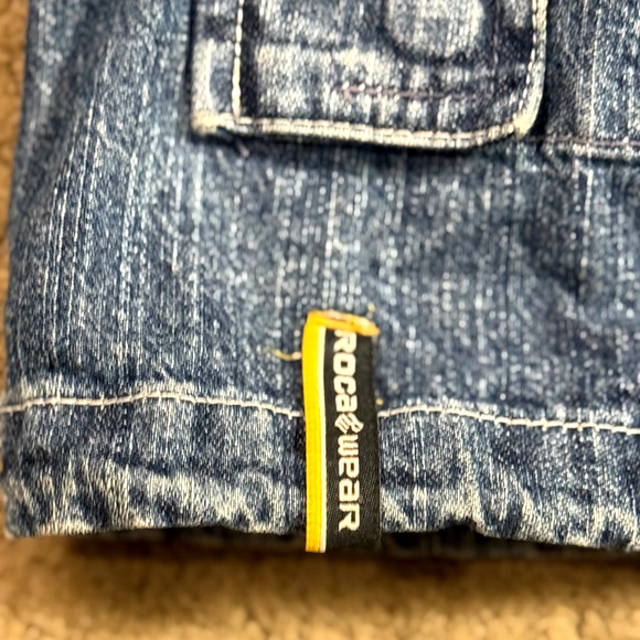 Vintage Rocawear Jean Jacket Hoodie Mens XL Embroidery Zip Sleeves Pockets EUC - Picture 11 of 13